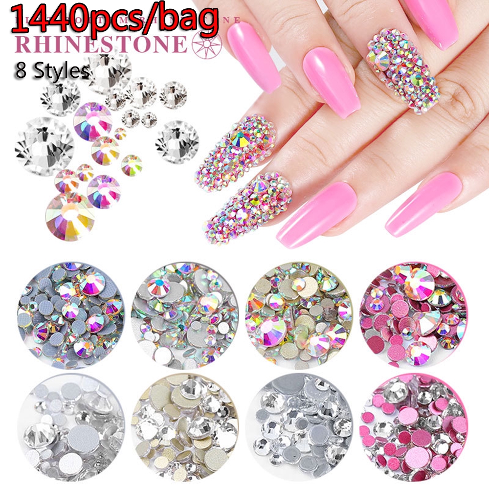 Set 1440 đá giả đính móng trang trí 3D lấp lánh nhiều kiểu