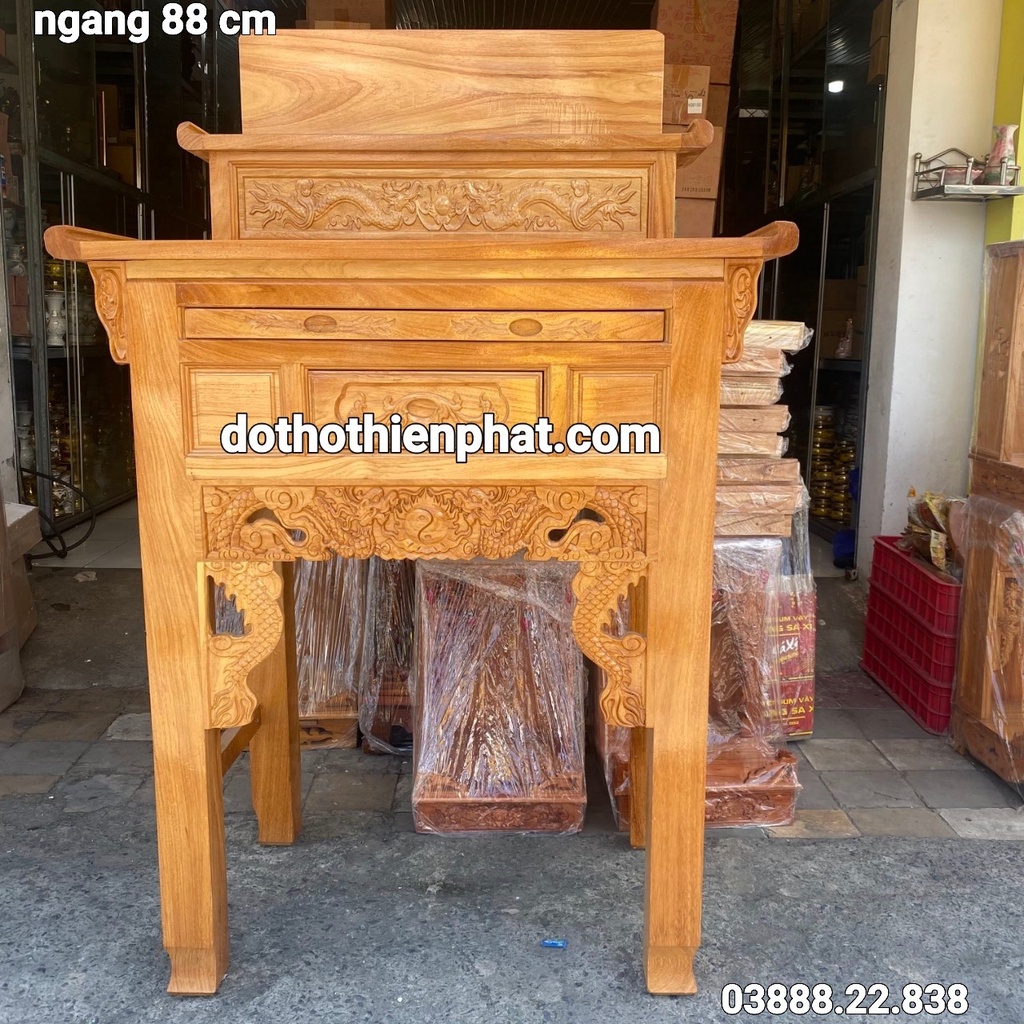 Bàn thờ gia tiên 88x107 gỗ gõ đỏ hàng xịn (loại 1) 2 tầng mẫu mới rất đẹp