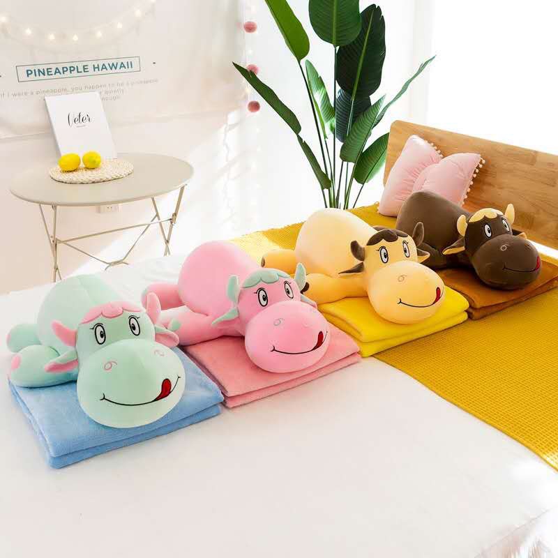 Bộ Chăn gối văn phòng bê hai sừng 2in1. Gấu bông đẹp cho bé (gia dung tien ich 68)(#Gối_Chăn)