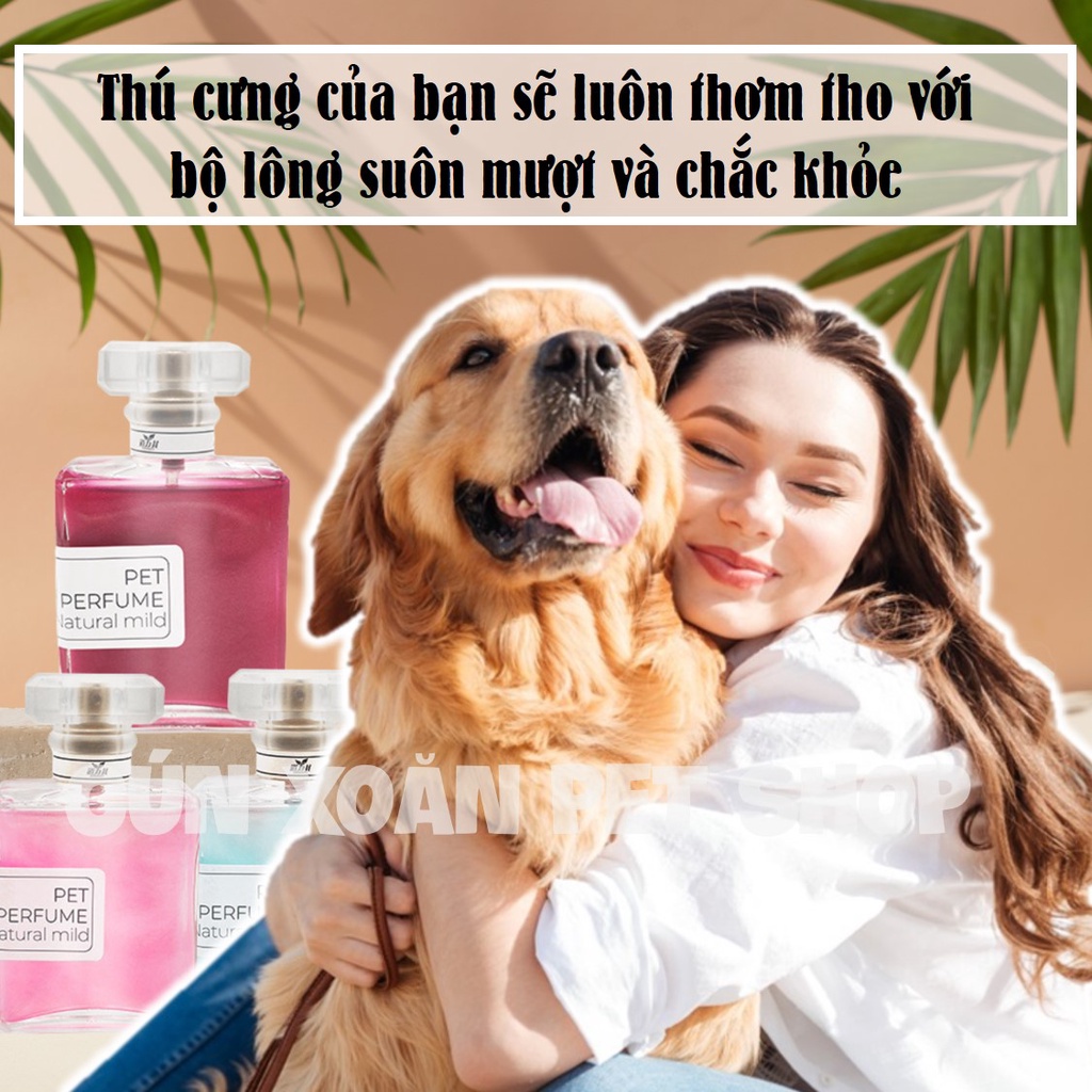 Nước hoa dưỡng lông khử mùi cho chó mèo Pet Perfume (có lá mạ vàng) (chai 50ml)