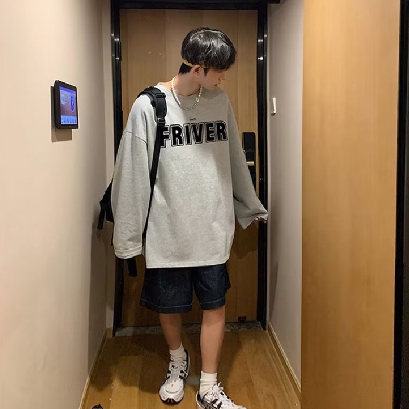 Áo Thun Tay Dài Dáng Rộng In Chữ Phong Cách Hip Hop Đường Phố Hàn Quốc Thời Trang Cho Nam Và Nữ size M-5XL