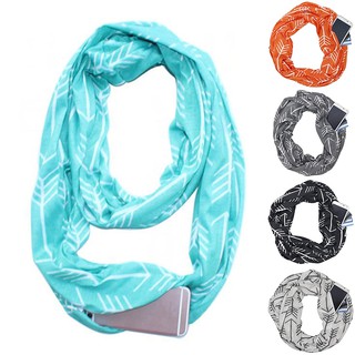 Fashion Men Women Scarf with Zipper Pocket Winter Warm Collar Scarf Loop