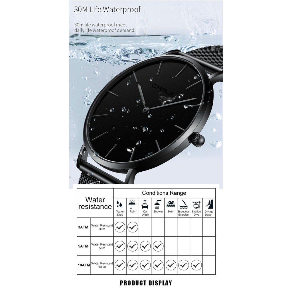 Đồng Hồ Thời Trang CRRJU 2185A 2185B Dành Cho Cặp Đôi Bằng Thép Không Gỉ Chống Thấm Nước Đơn Giản