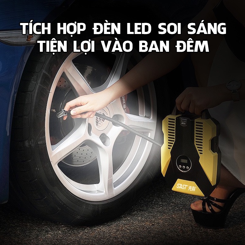 Bơm Lốp Xe Ô Tô, Xe Máy Công Suất Lớn Có Đèn Led – Bảo hành 12 Tháng