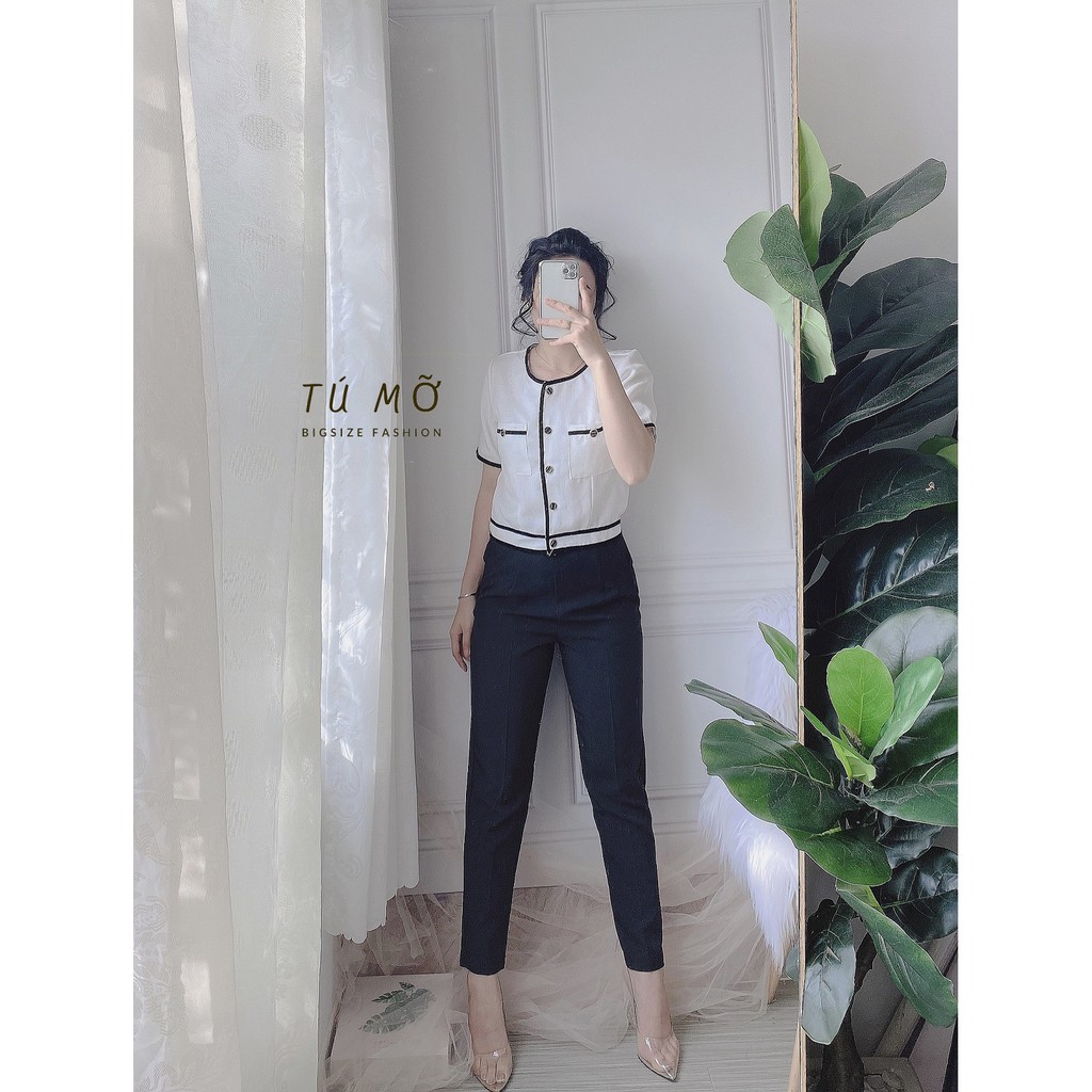 Áo Bigsize  viền đen   AK0010 - TRẮNG TÚ MỠ - ÁO CHO NGƯỜI BÉO MẬP 50-95KG - THÍCH HỢP ĐI CHƠI ĐI TIỆC | BigBuy360 - bigbuy360.vn