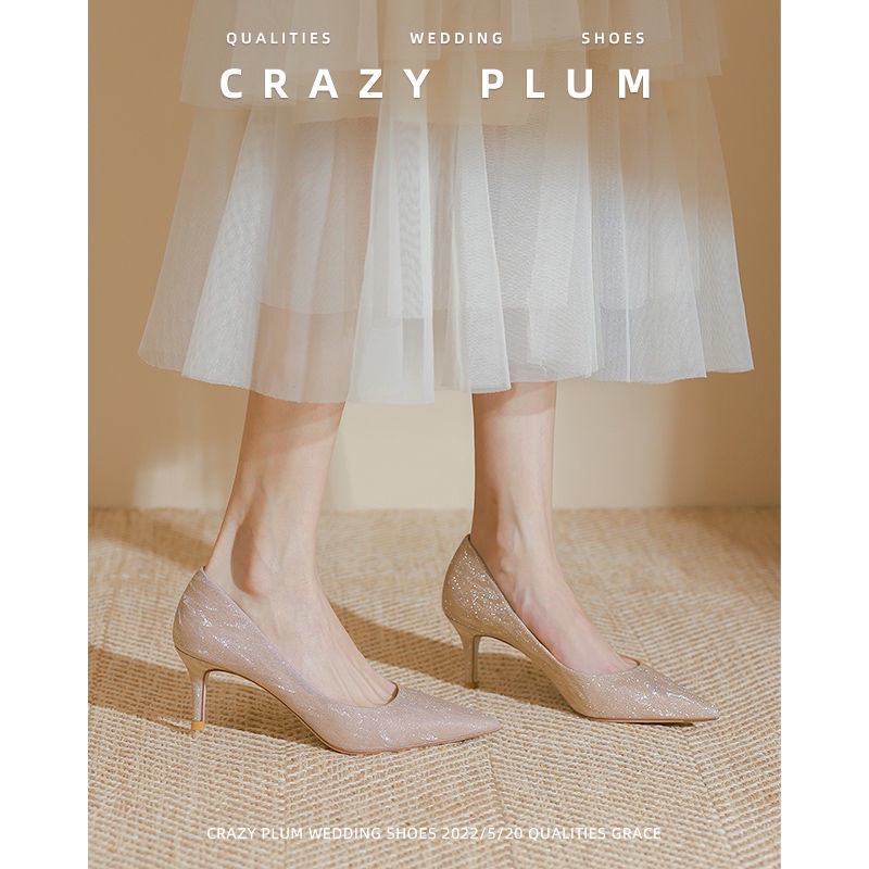 Giày Cao Gót Cô Dâu Màu Vàng Sâm Panh Thiết Kế Mới Thời Trang 2022