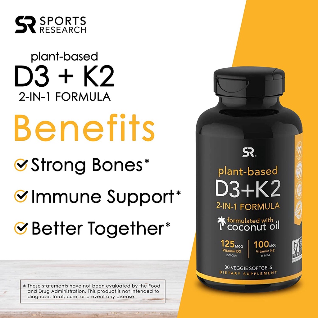 Vitamin K2 D3 Sports Research, Vitamin K2D3  5000iu Vitamin D with 100mcg Mk7 60 viên mẫu mới nhất date 03.2026