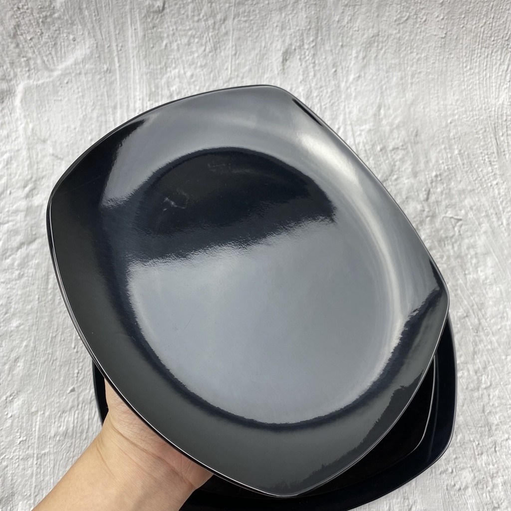 Dĩa nhựa Melamine đen vuông trơn dành cho gia đình, nhà hàng, quán ăn