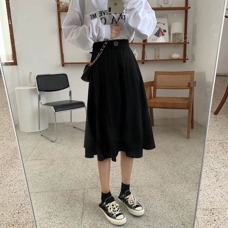 SUXI Chân váy dài lưng cao phong cách retro