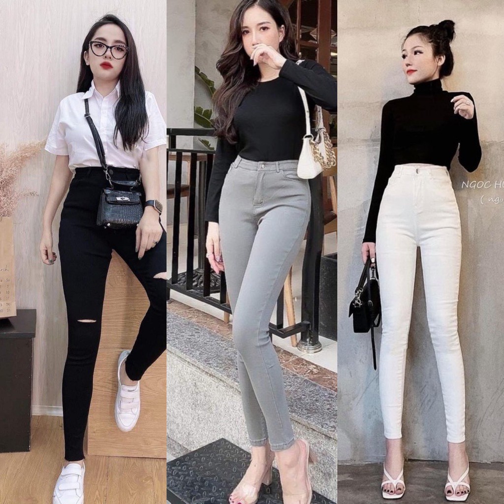 Quần jean giấy rách gối  BIGSIZE <HÀNG ĐẸP> Quần skinny cạp cao, co giãn 4 chiều đi học, đi làm, đi tập gym | BigBuy360 - bigbuy360.vn