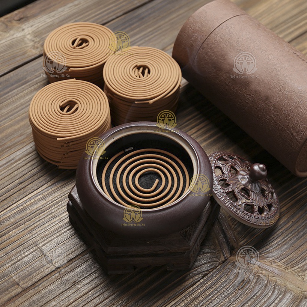 Bộ 2 hộp nhang khoanh Trầm Hương Hà Xá xông nhà 100g x 2 đồ thờ cúng phong thủy