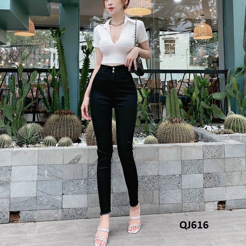 Quần jeans nữ lưng cao hack dáng hai túi nhỏ QJ616