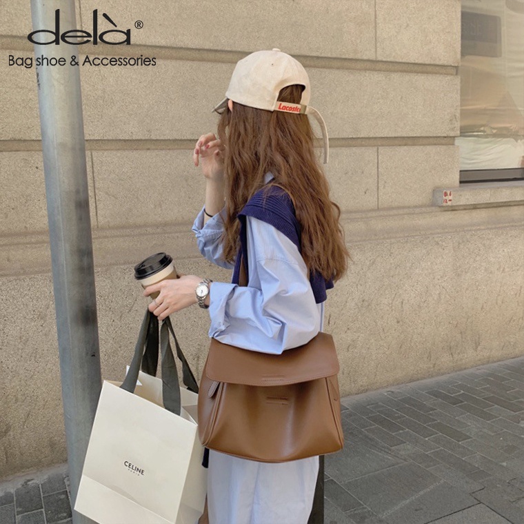 Dela Túi Xách Da pu Nắp Gập Hai Dây Đeo Một Bên Vai Có Khóa Nam Châm Thời Trang Khí Chất Dành Cho Bạn Nữ