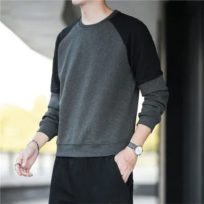Áo Sweater Cotton Cổ Tròn Dáng Rộng Màu Sắc Tương Phản Thời Trang Xuân Thu Mới Cho Nam