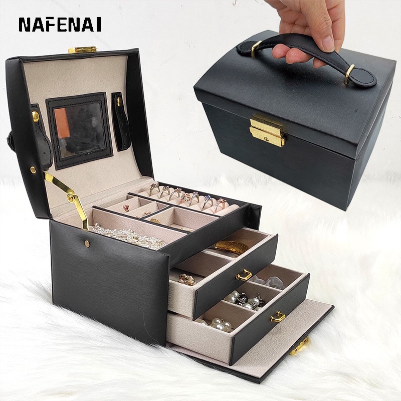 Hộp đựng trang sức NAFENAI chia ba tầng nhỏ gọn
