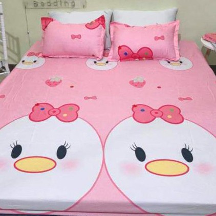 Trọn Bộ 5 Món Vỏ Chăn Ga Gối Cotton Poly Mẫu GÀ HỒNG cute cho bé gái
