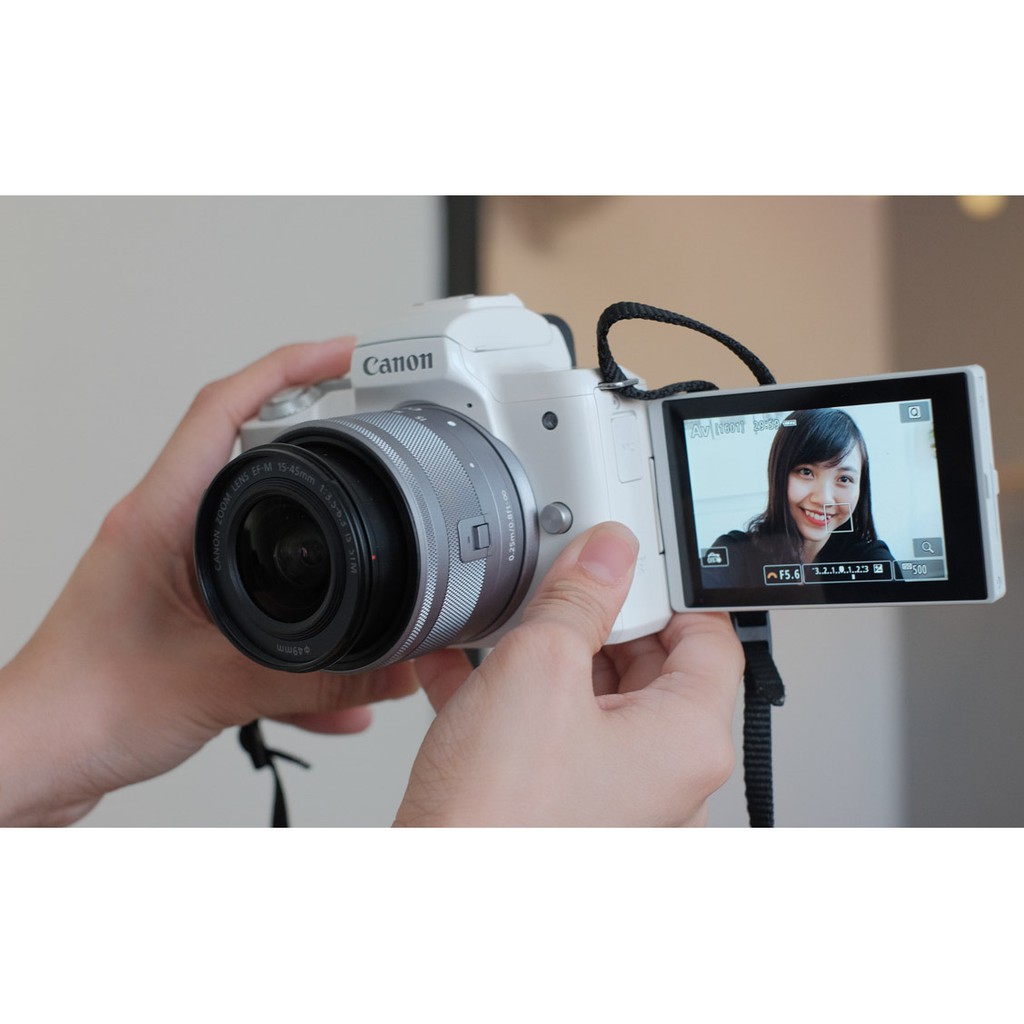 Máy ảnh Canon M50 + lens 15-45mm IS STM - 24.1mp - Quay 4k - Wifi - Mới 98%