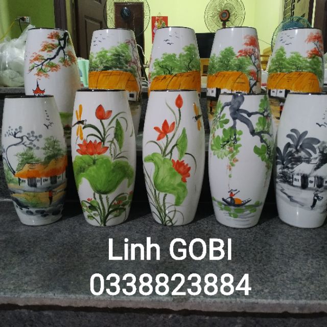 Lọ hoa gốm bát tràng vẽ cảnh