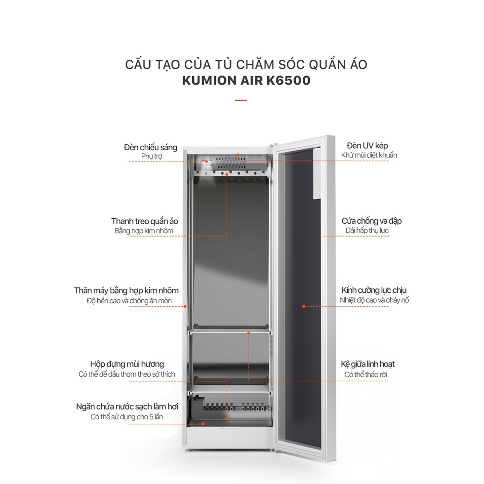 Tủ chăm sóc áo quần thông minh Kumion AIR K6500 White - Chính Hãng - Miễn Phí Giao Hàng