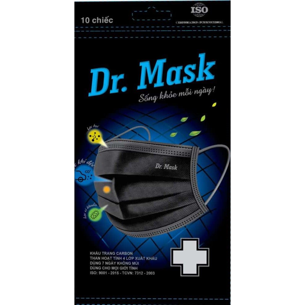 Túi 10 Khẩu Trang Carbon Than Hoạt Tính 4 Lớp Dr mask