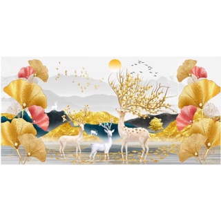 Tranh thêu phong cảnh hươu nai tài lộc - thêu 3d : lv3554 , lv3555 - tranh chưa thêu
