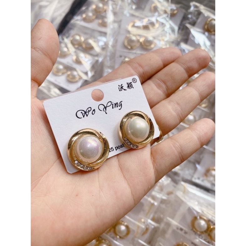 Hoa Tai Ngọc Tròn Bạc 925 Hàng Đẹp 1