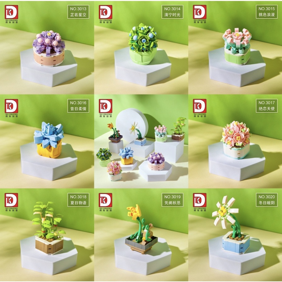 Bộ xếp hình chậu hoa Plante, cây lá dễ thương độc đáo làm đồ decor bàn học quà tặng