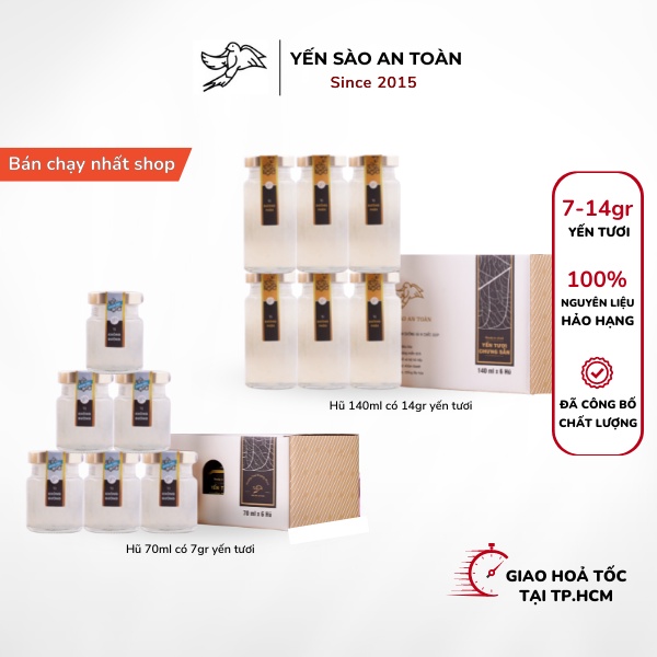 Yến sào An Toàn combo yến chưng sẵn 6 hũ 12 hũ vị đường phèn, vị không đường, yến sào Khánh Hòa