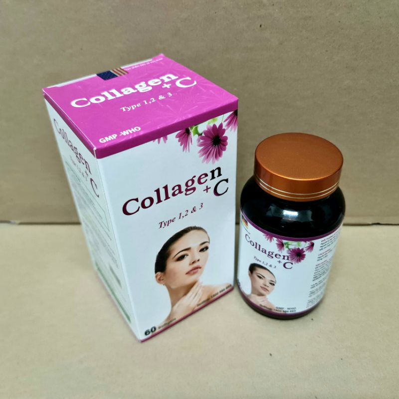 Collagen + C Type 1,2 & 3 giảm lão hóa làn da, giúp da trắng sáng căng mịn  - Hộp 60 viên