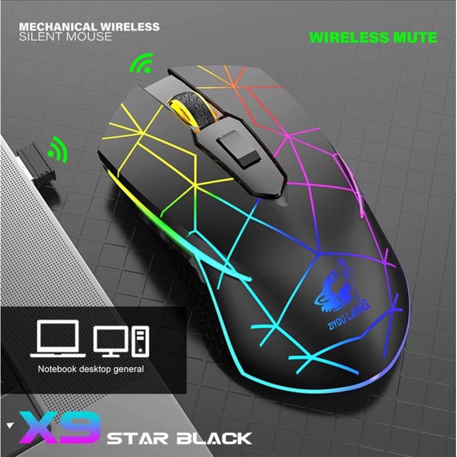 Chuột chơi game không dây Gaming X9 Star, Chuột không dây Pin Sạc, chuột led RGB rất đẹp