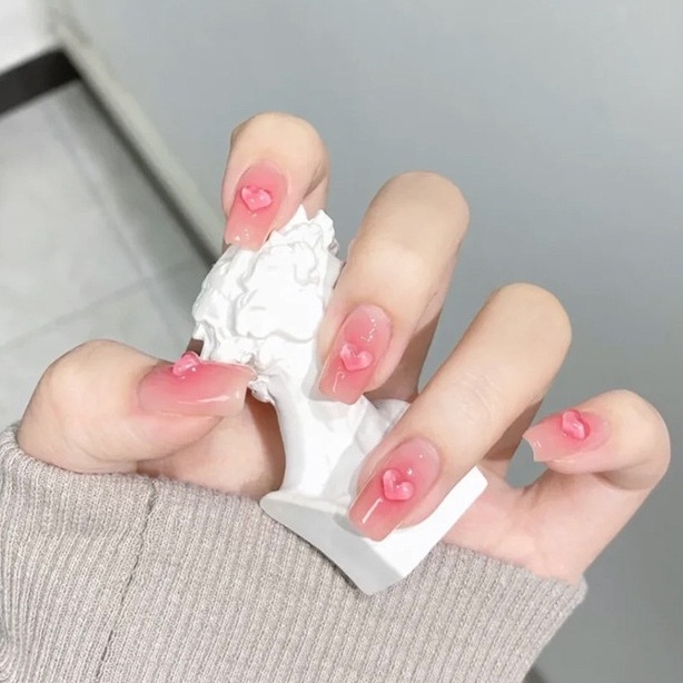 Set 100 Trái Tim Quả ĐàoTrong Suốt Pha Lê Đính Móng