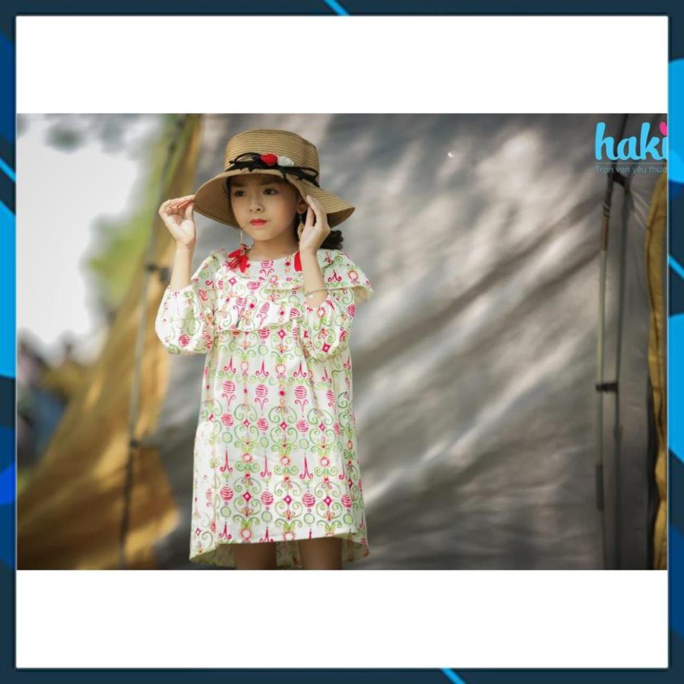 Haki_Váy bé gái dài tay Haki thô cào bông bèo lệch hai tầng Hoa dây xanh HK495 [HÀNG ĐẸP CHUẨN]