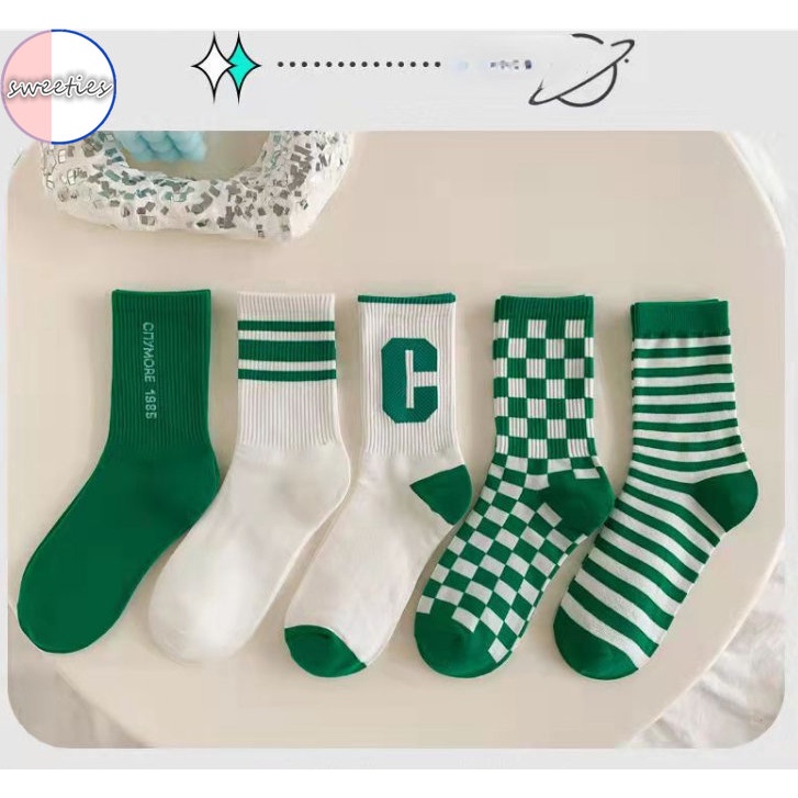 1 Đôi Tất cotton Thoáng Khí Họa Tiết Sọc Caro Phong Cách Hàn Quốc