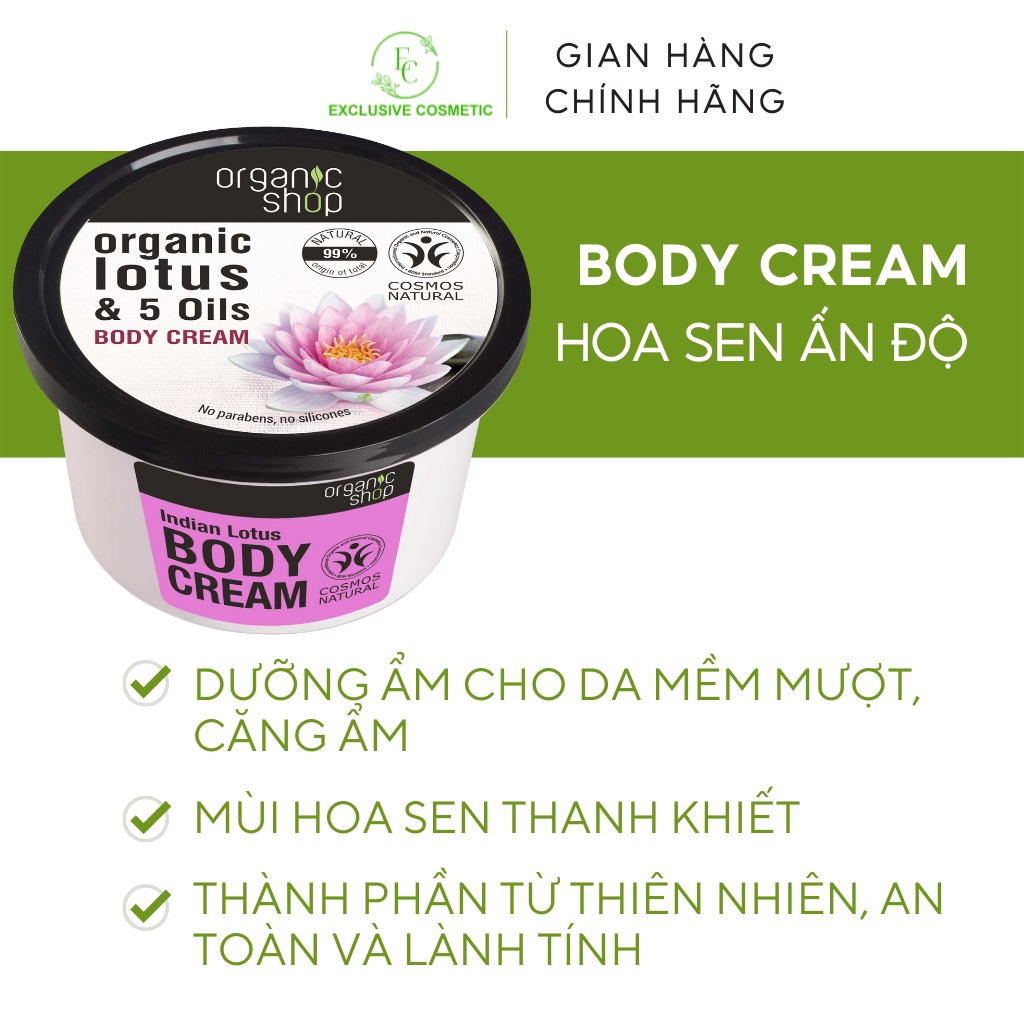 Kem dưỡng ẩm toàn thân Organic Shop Body Cream Indian Lotus 250ml