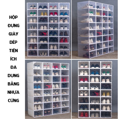 Hộp đựng giày nắp nhựa cứng trong suốt full màu đen cá tính - Box Sneaker Tặng kèm hút ẩm