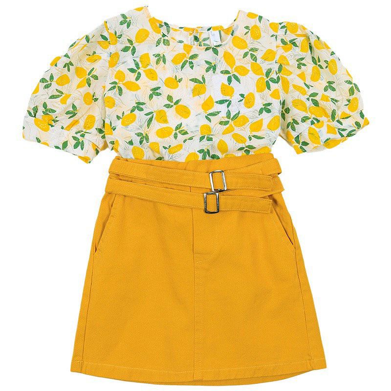 Váy bé gái - set áo quả chanh tay bồng kèm chân váy siêu xinh cho bé 1-8 tuổi