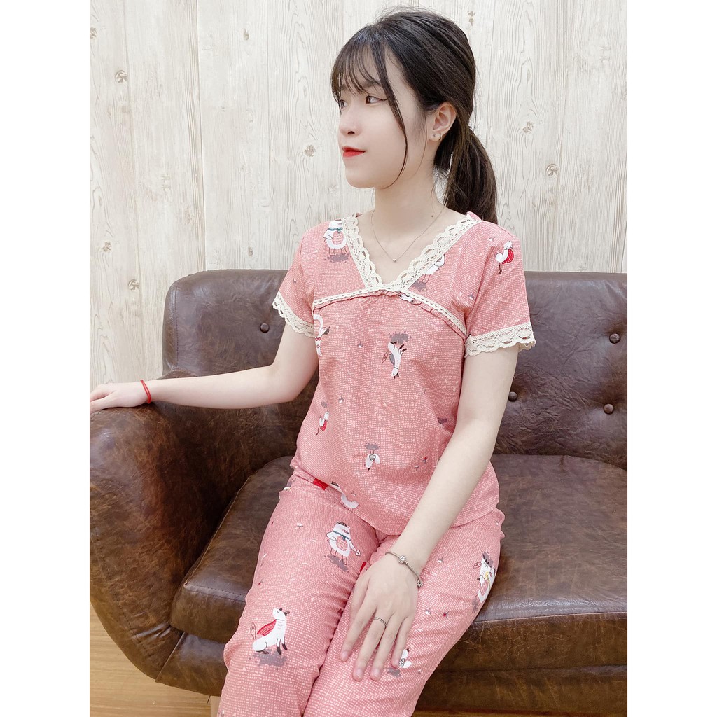 Bộ mặc nhà chất kate thái, cổ ren, mềm mịn, không nhăn,đủ size từ 40-63kg