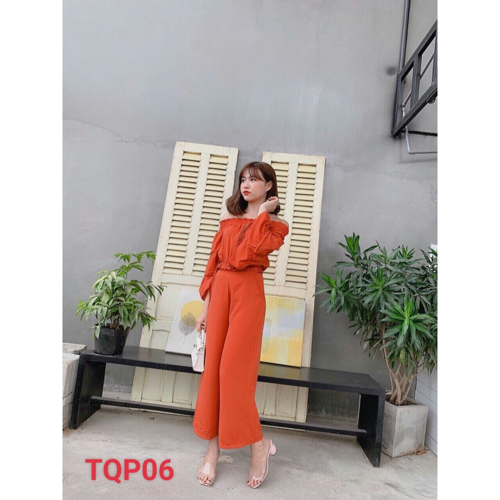 Sét bộ voan croptop trễ vai bo eo tay xòe dễ thương TTSA0171