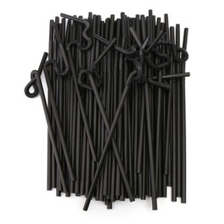 Bộ 100 ống hút nhựa màu đen dùng một lần