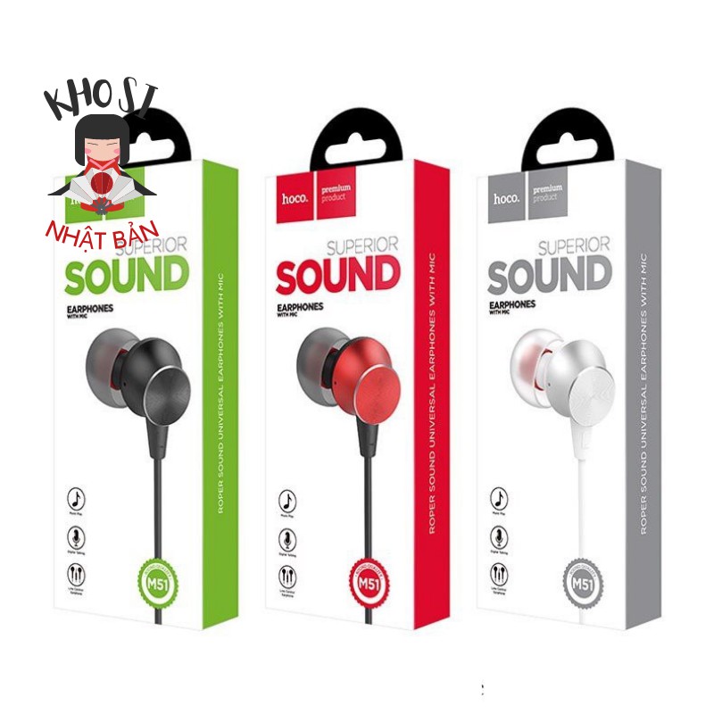 Tai nghe HOCO M51 có dây kèm mic, jack 3.5 mm, vỏ nhôm cao cấp - hàng chính hãng