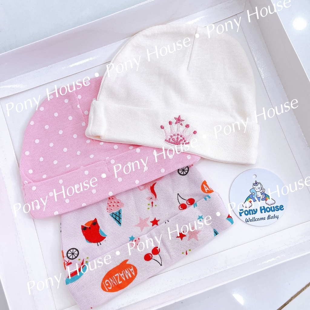 Mũ Cho Bé Sơ Sinh Set 3 Mũ Cotton Mềm Mại Cho Bé Từ 0-3 Tháng Set 3 Chiếc