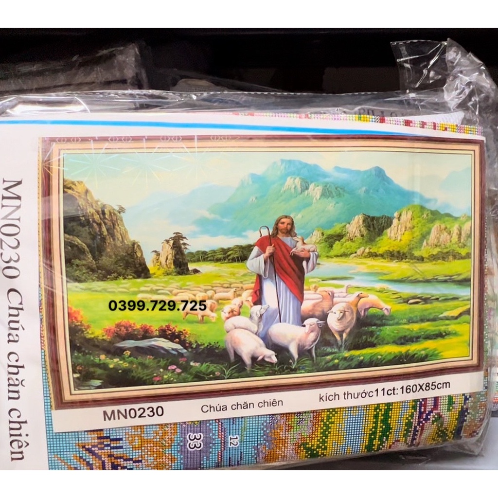 Tranh thêu chữ thập chúa chăn chiên MN0230  MN0229-chưa thành phẩm