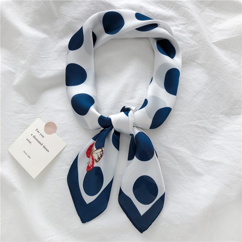 [Spring and summer new] green polka dot flower small scarf spring and autumn imitation real silk solid color hair band tie ribbon professional decoration scarf for women