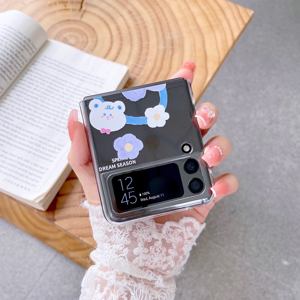 Ốp Điện Thoại Bằng PC Cứng Chống Sốc Có Vòng Tay In Hoa Tulip Cho Samsung Galaxy Z Flip 4 5G