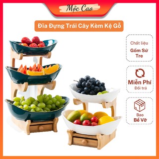 Đĩa đựng hoa quả, khay đựng hoa quả 2 tầng, 3 tầng bằng sứ màu xanh cổ vịt và trắng phong cách Bắc Âu