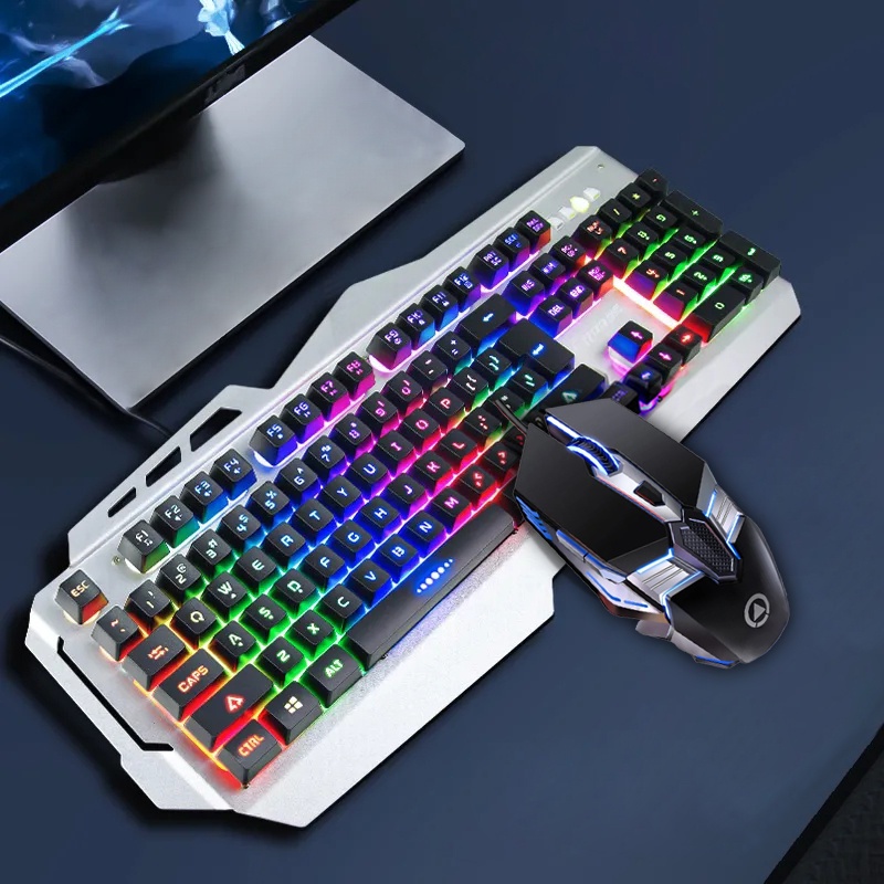 Bàn phím văn phòng chất liệu kim loại có dây có đèn LED nhiều màu sắc thời trang hợp với PC/ laptop