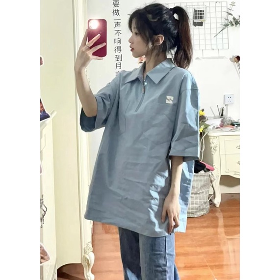 Áo polo Tay Ngắn Dáng Rộng Thời Trang Mùa Hè Theo Phong Cách Hàn Quốc Cho Nữ