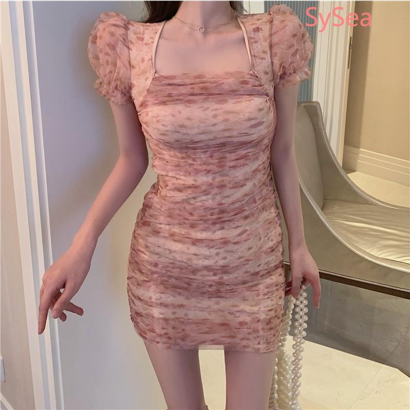 Đầm Hoa Cổ Vuông Phong Cách Retro Cho Nữ