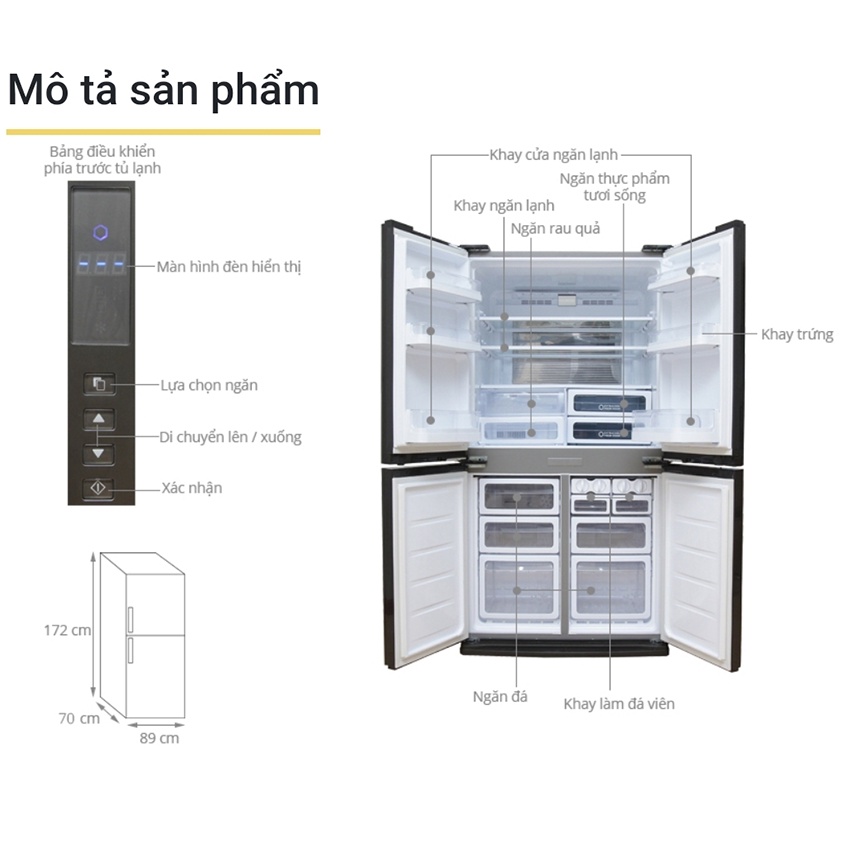 Tủ Lạnh Inox Sharp 4 Cánh Cửa 626L SJ-FX631V-SL SJ-FX630V-ST Inverter Làm Lạnh Kép