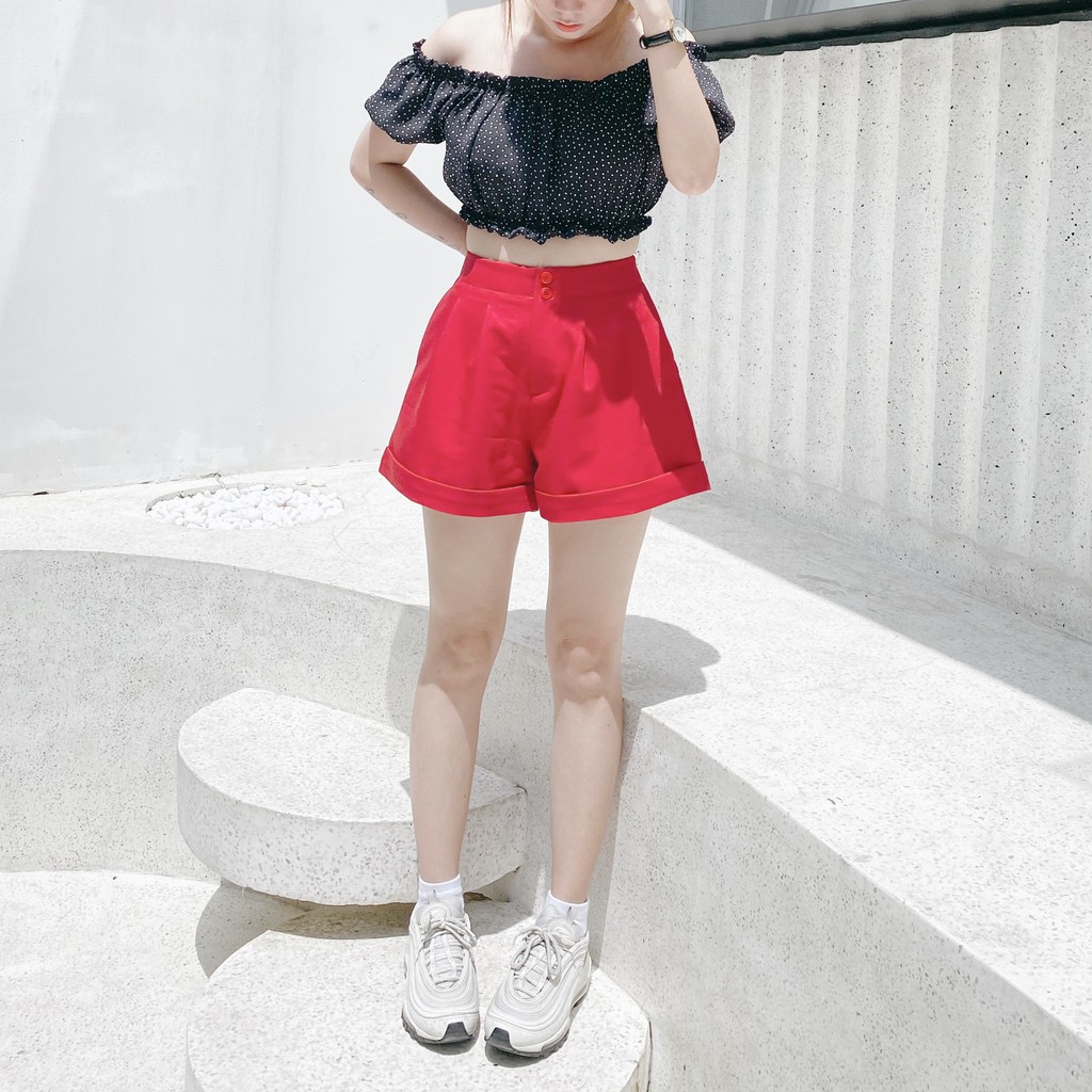 Quần Short Ngắn 2 Nút - Màu Đỏ 🎀 Basic Short 🎀 - bynhien.boutique